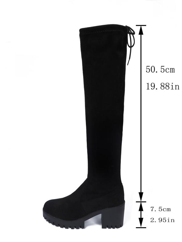 Women's Fashionable Solid Color Lace Up Knee Boots, Casual Comfortable Boots for Daily Wear, Female All-match Trendy Shoes for Fall & Winter