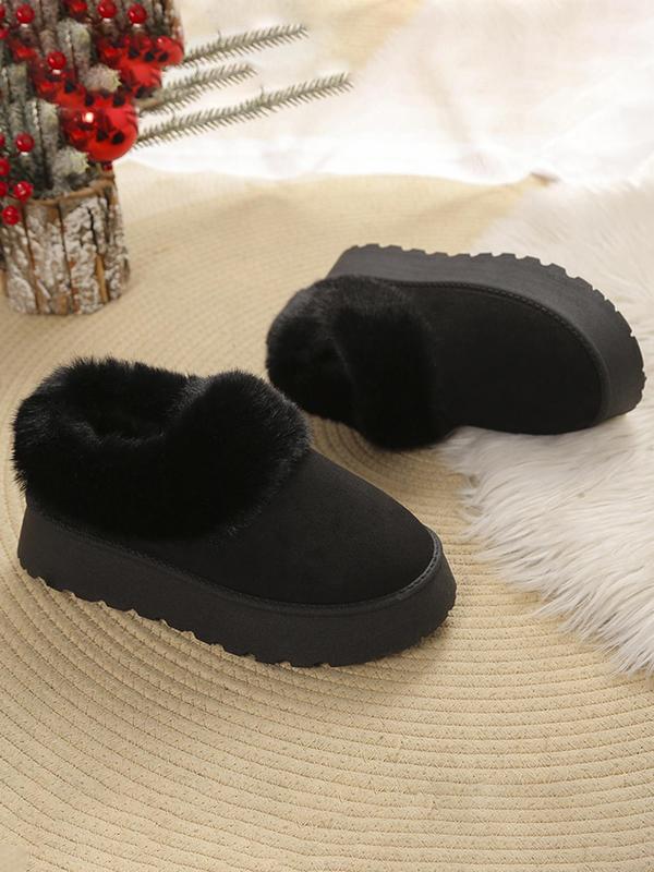 Women's Solid Color Fluffy Plush Lined Snow Boots, 2024 New Style Casual Soft Comfortable Home Slippers, Warm Slippers for Indoor & Outdoor Use for Fall & Winter