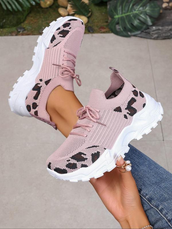 Women's Fashion Leopard Print Lace Up Low Top Sneakers, Casual Comfortable Sports Running Shoes, Female All-match Round Toe Shoes for Daily Wear