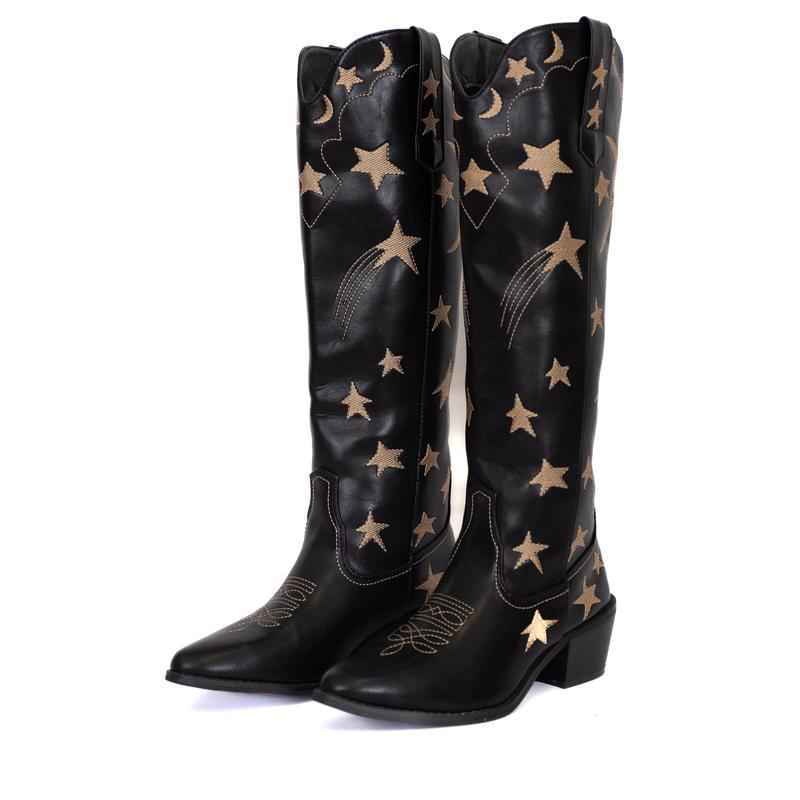 Luna Black Star and Moon Western Boots