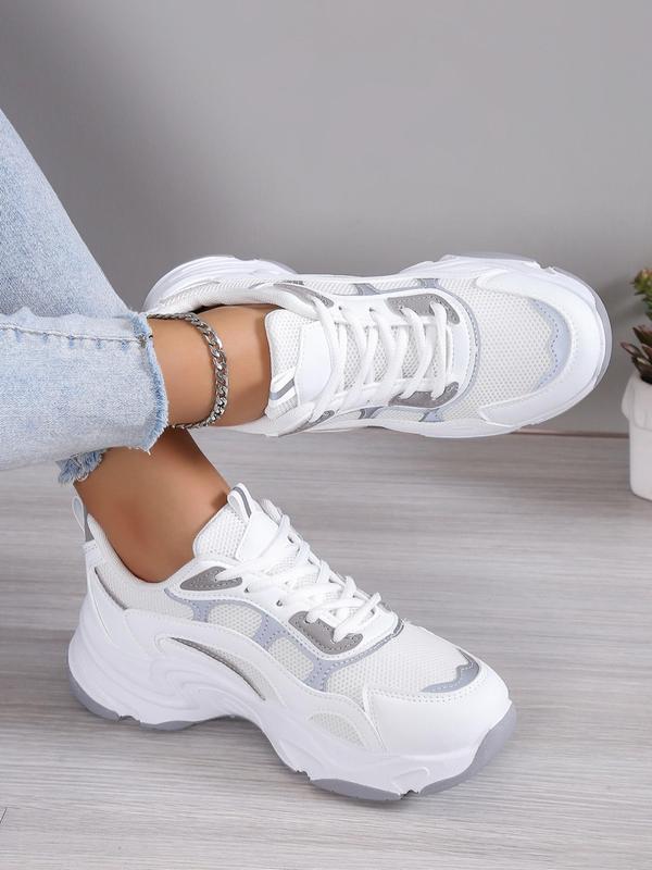 Women's Fashionable Color-block Lace-up Chunky Sneakers, Round Toe Low Top Running Shoes, Casual Breathable Comfortable Sports Shoes, Female All-match Trainers for Daily Wear