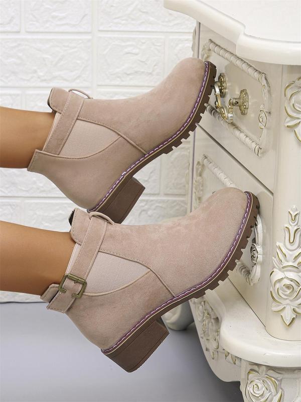 Women's Fashionable Solid Color Ankle Boots, Elegant Belted Buckle Decorated Chelsea Boots for Daily Wear, Female All-match Trend Shoes for Daily Wear