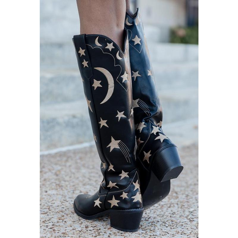 Luna Black Star and Moon Western Boots