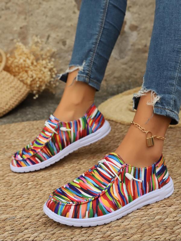 Women's Fashionable Striped Pattern Lace Up Low Top Sneakers, Casual Comfortable Colorful  Fall Shoes for Daily Wear, Trendy All-match Flat Shoes for Women & Girls for Back To School Wear