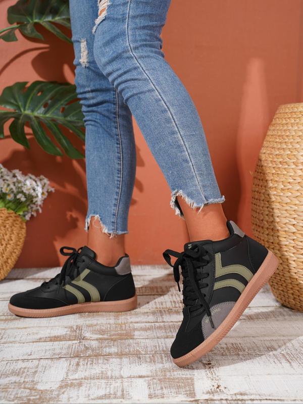 Women's Fashionable Patchwork Lace Up Low Top Sneakers, Casual Comfortable Sports Shoes for Daily Wear, Female All-match Round Toe Shoes for Daily Wear