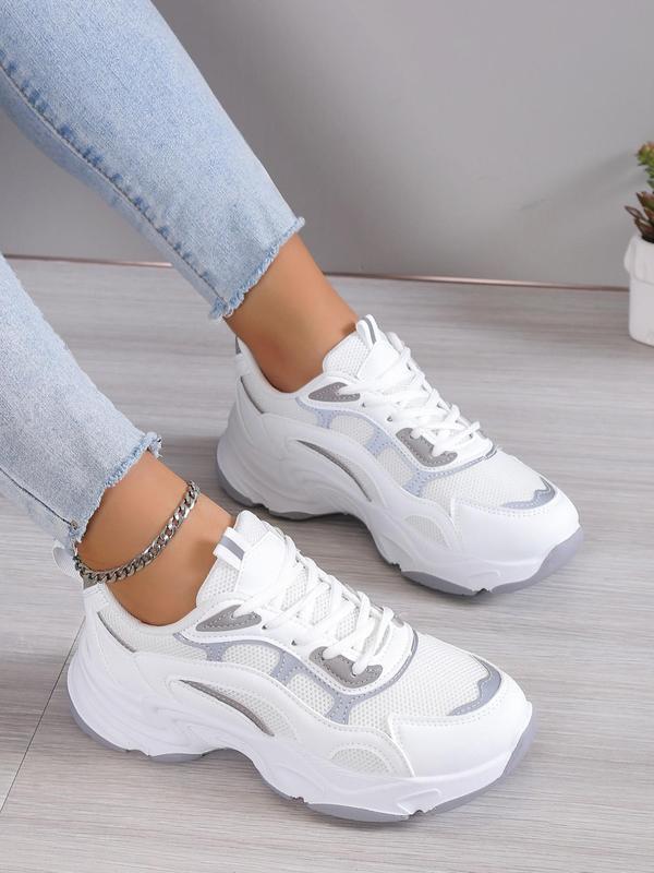 Women's Fashionable Color-block Lace-up Chunky Sneakers, Round Toe Low Top Running Shoes, Casual Breathable Comfortable Sports Shoes, Female All-match Trainers for Daily Wear