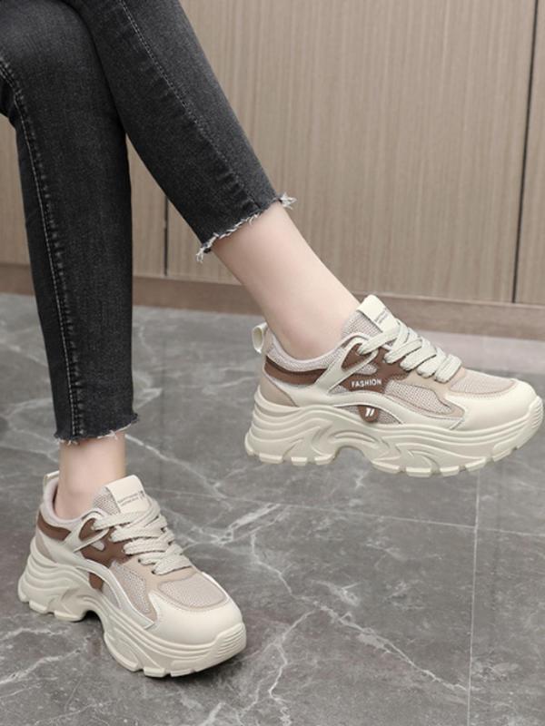 Women's Fashionable Patchwork Lace Up Platform Sneakers, Casual Comfortable Breathable Sports Running Shoes, All-match Round Toe Chunky Sneakers for Daily Wear