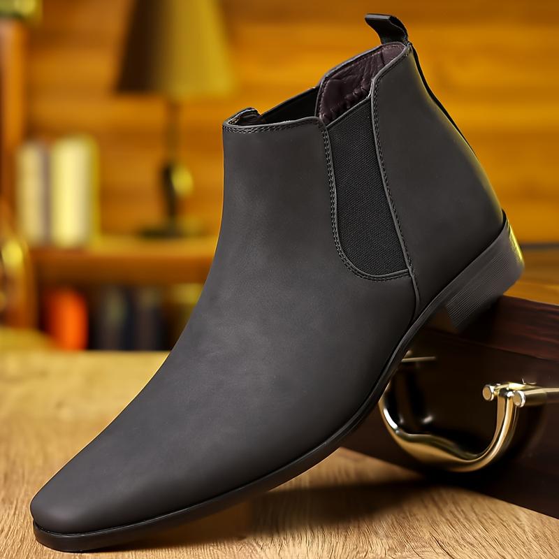 Men'S Chelsea Boots - British Style Slip-On Ankle Boots with PU Upper, Rubber Sole, and Comfortable PU Insole - Solid Color Short Barrel Fashion Boot for Men