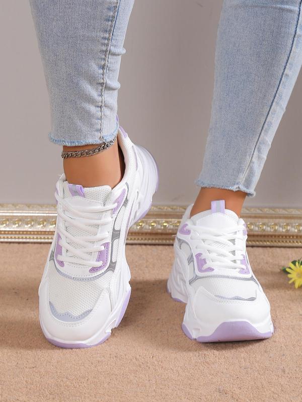 Women's Fashionable Color-block Lace-up Chunky Sneakers, Round Toe Low Top Running Shoes, Casual Breathable Comfortable Sports Shoes, Female All-match Trainers for Daily Wear