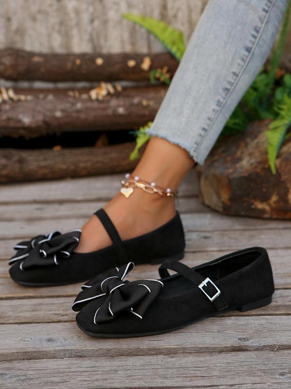 Women's Sweet Bow Front Design Mary Jane Flats, Fashionable Round Toe Flat Sandals for Daily Wear, Lightweight Breathable Comfortable Shoes for Women & Girls