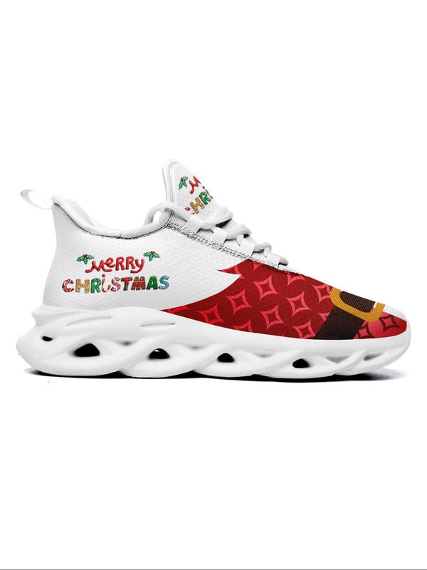 Men's Letter & Christmas Pattern Lace Up Low Top Sneakers, Casual Comfortable Sports Running Shoes, Male All-match Round Toe Shoes for Daily Wear