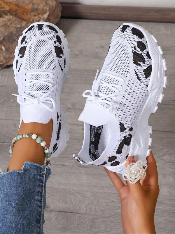 Women's Fashion Leopard Print Lace Up Low Top Sneakers, Casual Comfortable Sports Running Shoes, Female All-match Round Toe Shoes for Daily Wear