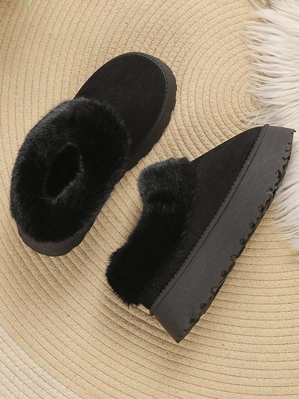 Women's Solid Color Fluffy Plush Lined Snow Boots, 2024 New Style Casual Soft Comfortable Home Slippers, Warm Slippers for Indoor & Outdoor Use for Fall & Winter