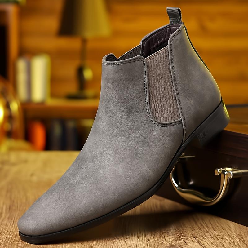 Men'S Chelsea Boots - British Style Slip-On Ankle Boots with PU Upper, Rubber Sole, and Comfortable PU Insole - Solid Color Short Barrel Fashion Boot for Men