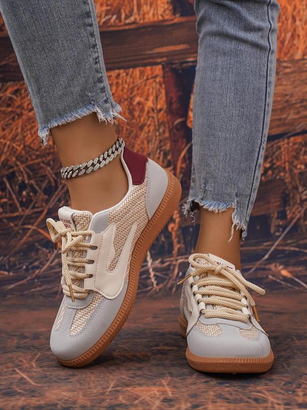 Women's Fashionable Patchwork Lace Up Low Top Sneakers, Casual Comfortable Round Toe Shoes for Daily Wear, Female All-match Basic Shoes for Daily Wear