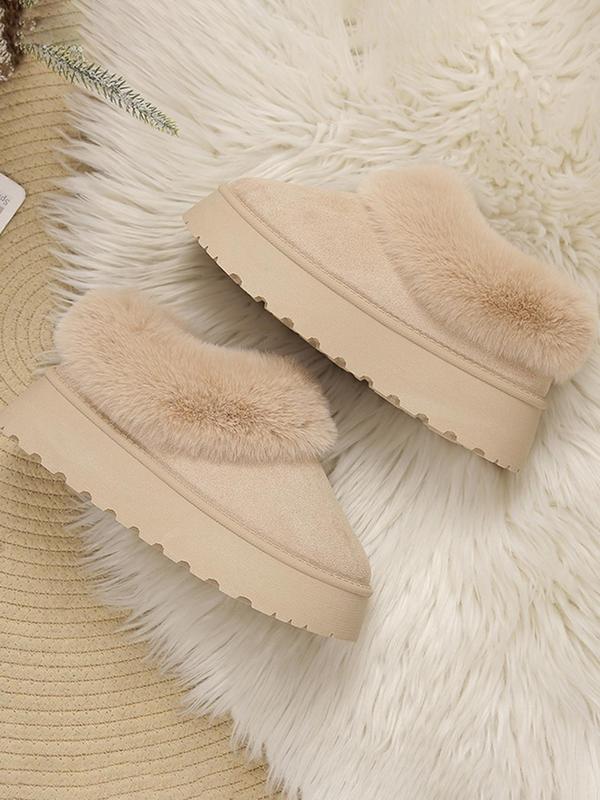 Women's Solid Color Fluffy Plush Lined Snow Boots, 2024 New Style Casual Soft Comfortable Home Slippers, Warm Slippers for Indoor & Outdoor Use for Fall & Winter