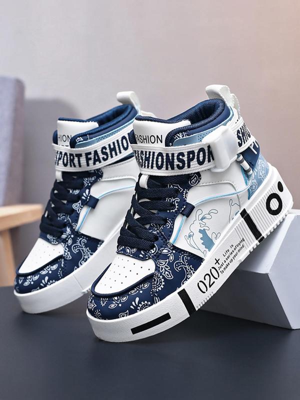 Men's Fashionable Patchwork Print Lace Up High Top Sneakers, Casual Comfortable Sports Shoes for Daily Wear, Male All-match Round Toe Shoes for Daily Wear