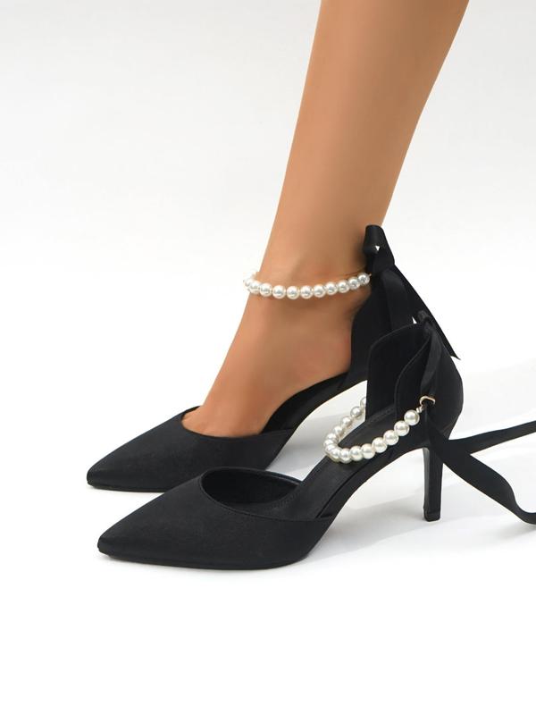 Elegant Pointed Toe Stiletto Heels, Fashion Faux Pearls & Bow Design High Heel Shoes for Party, All-match Stylish Classy Heeled Shoes for Work & Daily Footwear for Girl