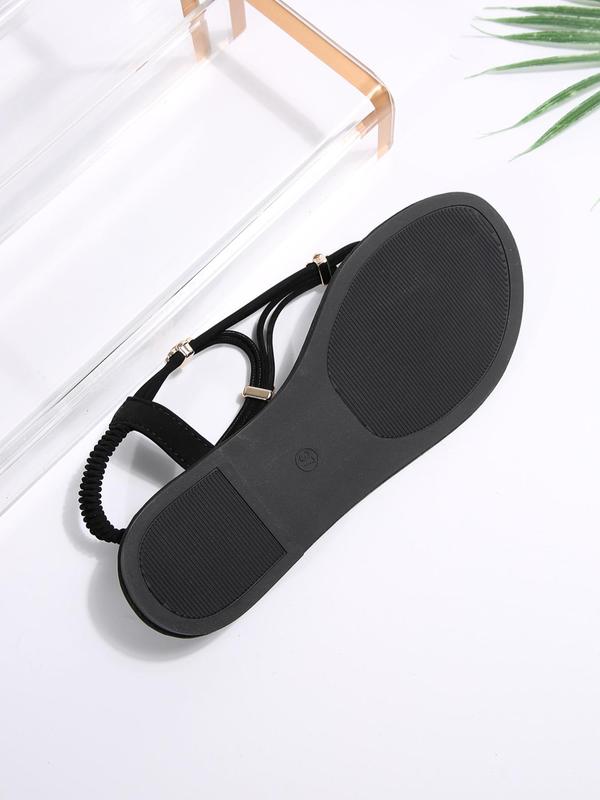 Women's Flower Decorated Flat Sandals, Simple Plain Soft Sole Flip Flops, Casual Comfortable Beach Slingback Shoes for Summer