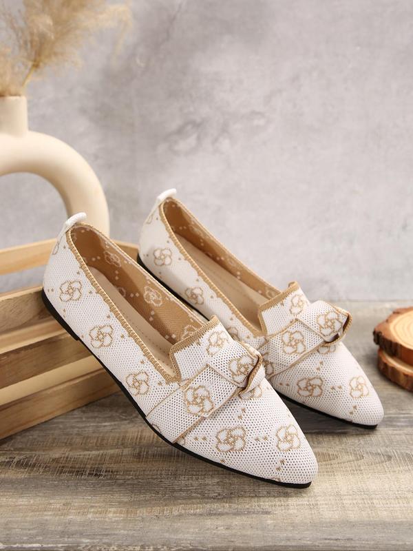 Women's Fashionable Floral Embroidery Design Knot Design Slip on Flats, Casual Comfortable Pointed Toe Flat Shoes for Daily Wear, Lightweight Breathable Shoes for All Seasons