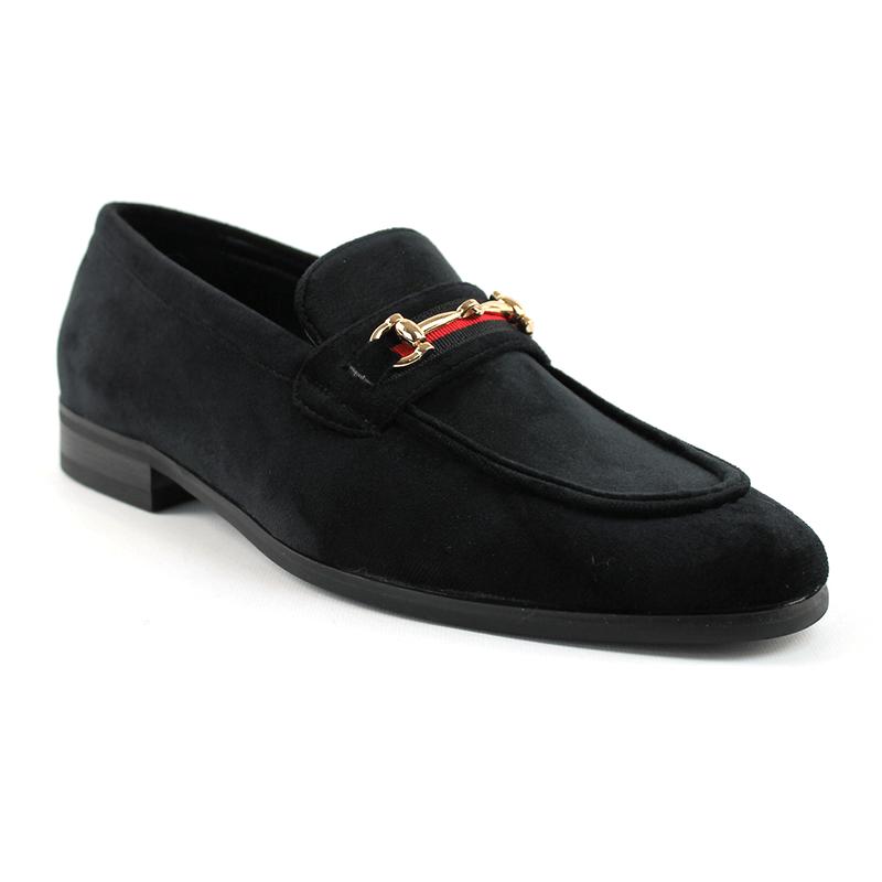 Slip On Black Velvet Loafers With Gold Buckle Men's Dress Formal Shoes AZARMAN