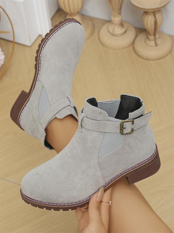 Women's Fashionable Solid Color Ankle Boots, Elegant Belted Buckle Decorated Chelsea Boots for Daily Wear, Female All-match Trend Shoes for Daily Wear