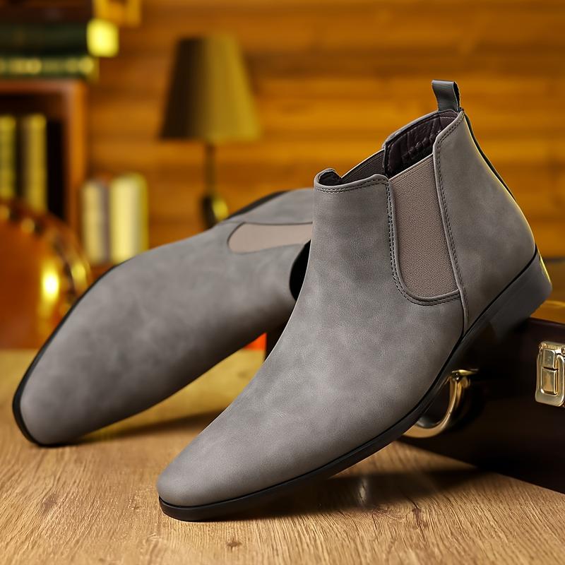 Men'S Chelsea Boots - British Style Slip-On Ankle Boots with PU Upper, Rubber Sole, and Comfortable PU Insole - Solid Color Short Barrel Fashion Boot for Men