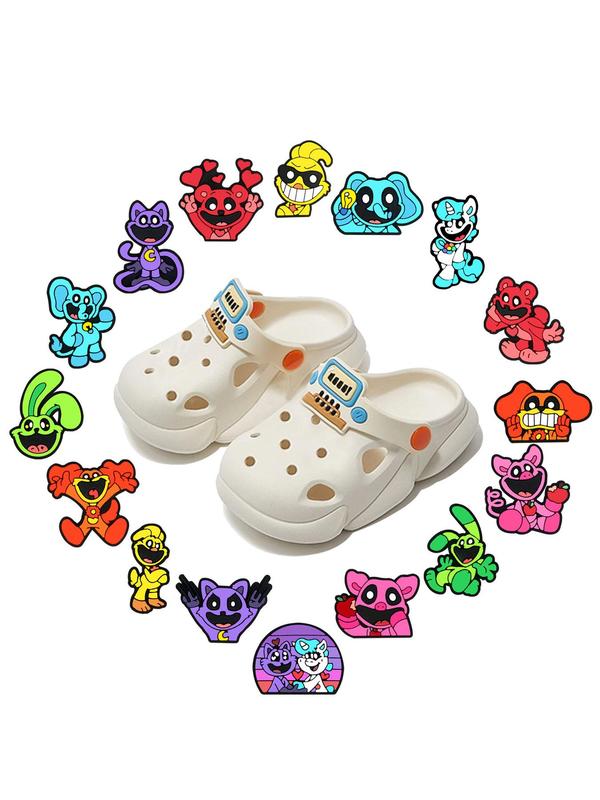 Cute Cartoon Animal PVC Shoe Decoration, 16pcs Soft Rubber Shoe Charm, DIY Shoes Decorations for Women & Girls, Kawaii Shoes Accessories