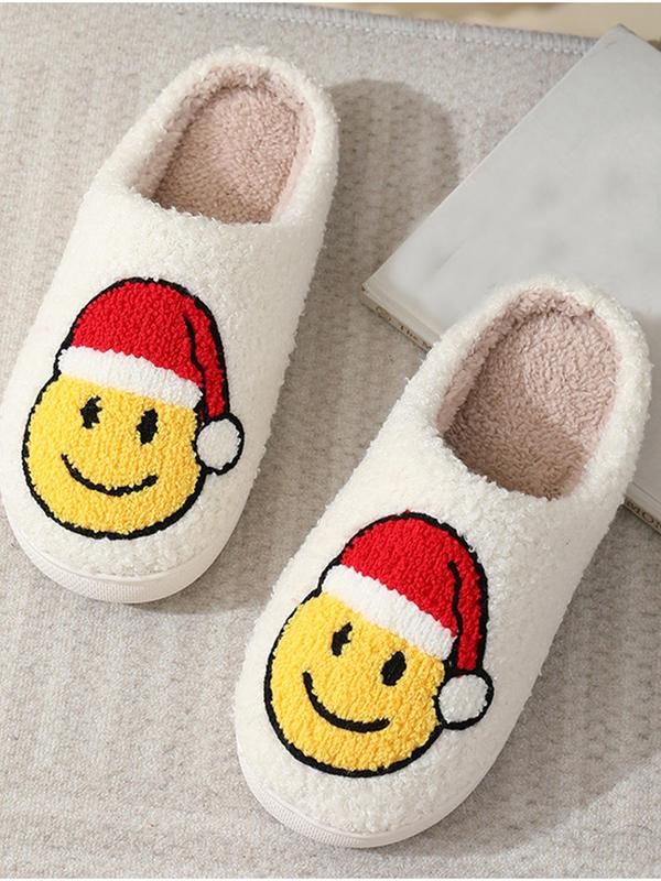 Christmas Themed Cartoon Santa Face Fuzzy Cushioned Slippers for Women, Cute Plush Christmas Tree & Deer & Snowman Graphic House Slippers for Indoor Outdoor, As Girlfriend Gifts