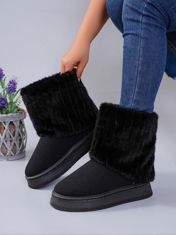 Women's Fashionable Warm Fluffy Snow Boots, Casual Comfortable Ankle Boots for Fall & Winter, Female All-match Round Toe Shoes for Daily Wear Winter Boots