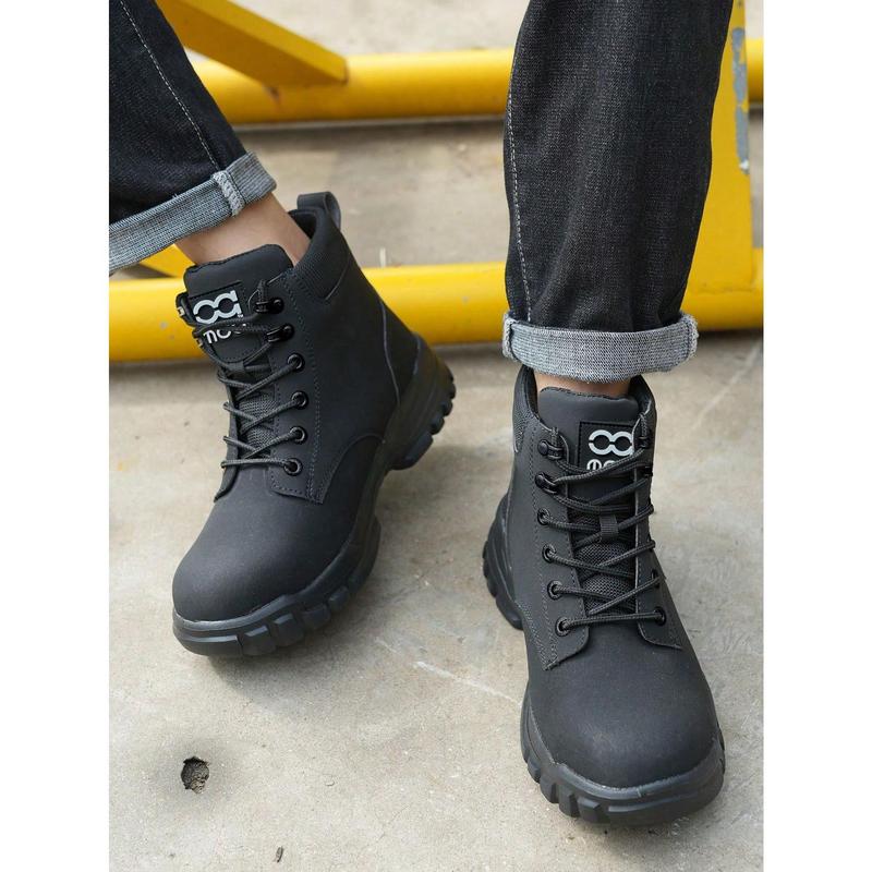 Men's Work Safety Shoes, Outdoor Leather Waterproof Safety Boots, Steel Toe Cap, High Top, Lightweight, Anti-Puncture, Anti-Spark, Waterproof Industrial Construction Protective Shoes