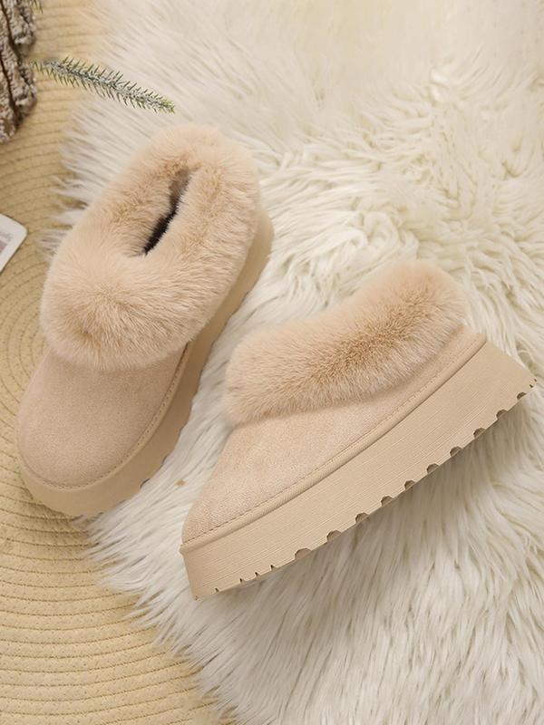 Women's Solid Color Fluffy Plush Lined Snow Boots, 2024 New Style Casual Soft Comfortable Home Slippers, Warm Slippers for Indoor & Outdoor Use for Fall & Winter