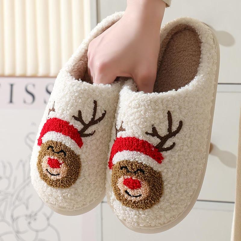 Winter Indoor and Outdoor Christmas Comfortable Plush Elk Slippers Bedroom Shoes Women Men Home Slippers