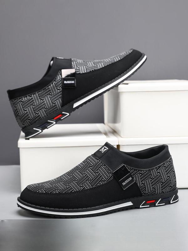 Men's Casual Woven Pattern Slip on Sneakers, Breathable Comfortable Sports Running Shoes, Male All-match Round Toe Shoes for Daily Wear