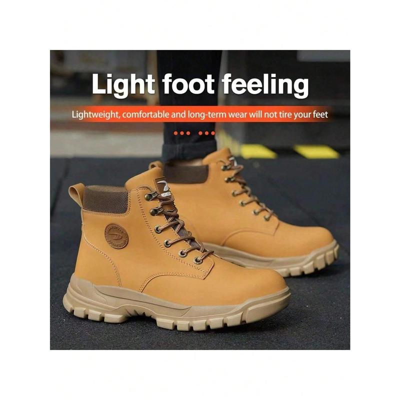 Men's Work Safety Shoes, Outdoor Leather Waterproof Safety Boots, Steel Toe Cap, High Top, Lightweight, Anti-Puncture, Anti-Spark, Waterproof Industrial Construction Protective Shoes