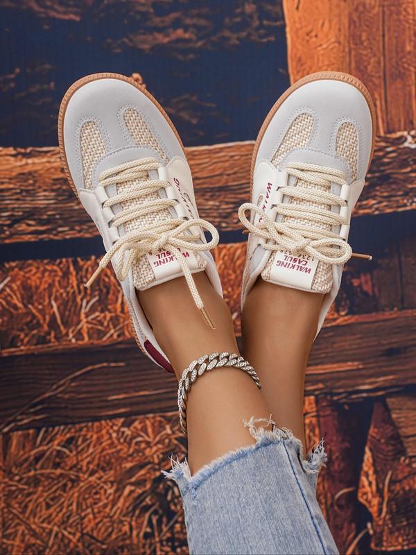 Women's Fashionable Patchwork Lace Up Low Top Sneakers, Casual Comfortable Round Toe Shoes for Daily Wear, Female All-match Basic Shoes for Daily Wear