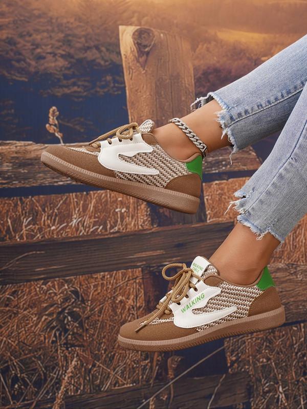 Women's Fashionable Patchwork Lace Up Low Top Sneakers, Casual Comfortable Round Toe Shoes for Daily Wear, Female All-match Basic Shoes for Daily Wear