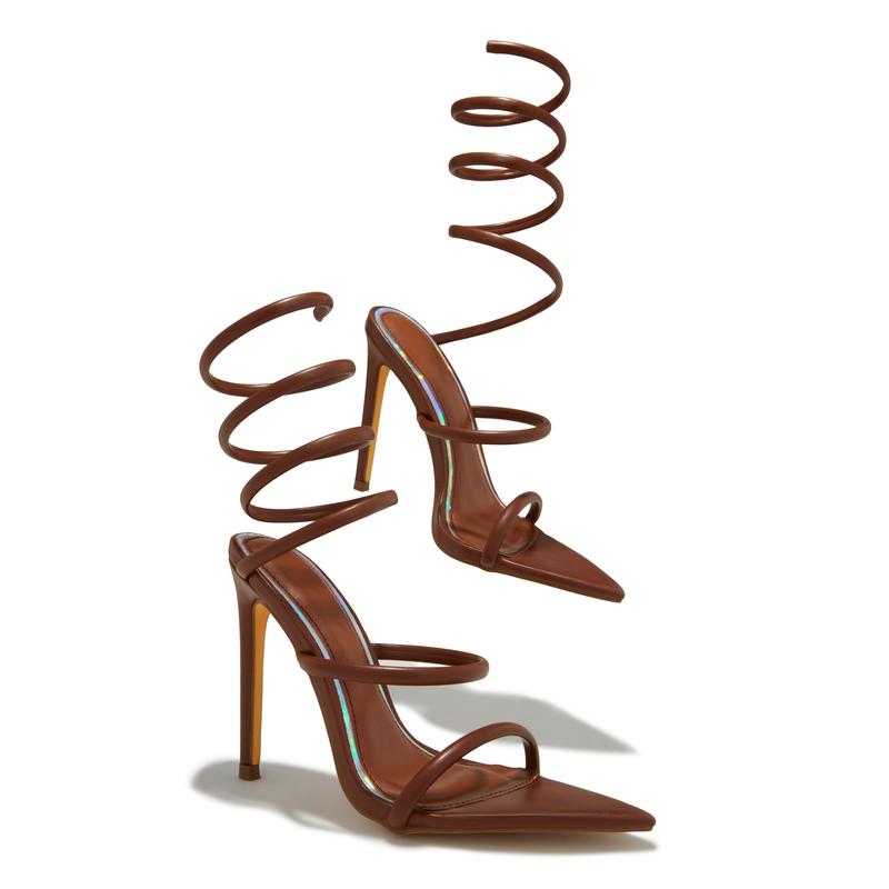 Nathalie Around The Ankle Coil High Heels - Brown