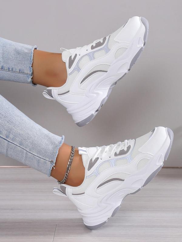 Women's Fashionable Color-block Lace-up Chunky Sneakers, Round Toe Low Top Running Shoes, Casual Breathable Comfortable Sports Shoes, Female All-match Trainers for Daily Wear