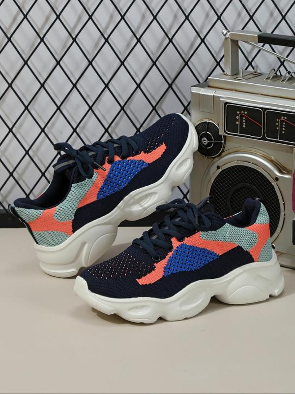 2024 New Fall Summer Sporty Low Top Lace Up Athletic Chunky Sneakers, Lightweight Breathable Anti-slip Athletic Shoes, Outdoor Sports Shoes, Back To School Shoes for Women, Fall Outfits, Fall Freshness Fall Outfits 2024