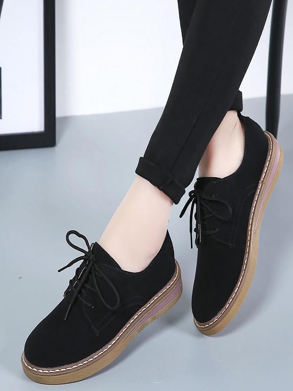 1 Pair Women's Simple Style Solid Color Round Toe Flat Shoes, Casual Trendy Comfortable Lace Up Shoes, Soft Fashionable Shoes For Daily Wear