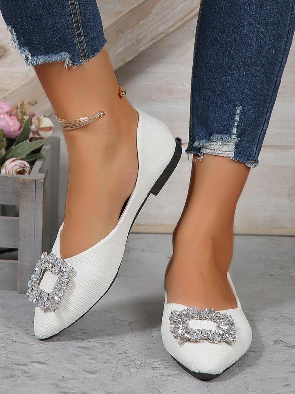 Women's Rhinestone Decorated Pointed Toe Flat Shoes, Casual Comfortable Versatile Shoes for Daily Wear, Trendy Matching Shoes for Banquet & Wedding Party