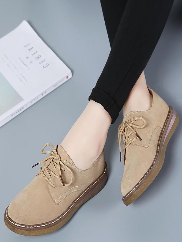 1 Pair Women's Simple Style Solid Color Round Toe Flat Shoes, Casual Trendy Comfortable Lace Up Shoes, Soft Fashionable Shoes For Daily Wear