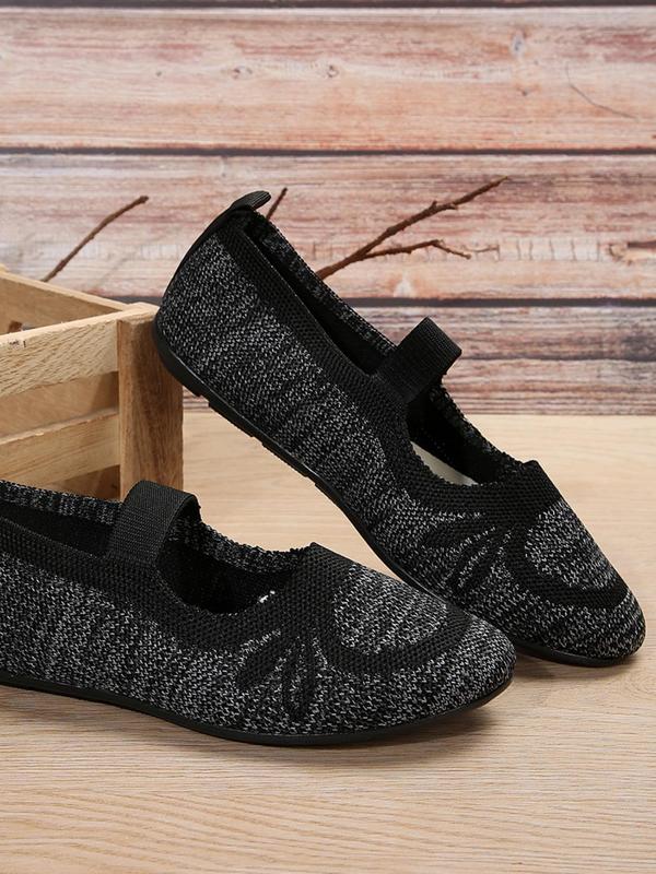 Women's Fashionable Gingham Pattern Knitted Flat Shoes, Comfortable Hollow out Non-slip Elastic Wide Band Design Flat Shoes, Casual Outdoor Shoes for Daily Wear