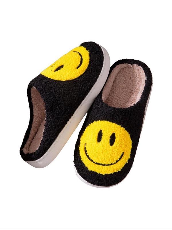 Women's Smile Face Pattern Plush Slippers, Casual Soft Comfortable Home Slippers, Warm Slippers for Indoor & Outdoor Use for Fall & Winter