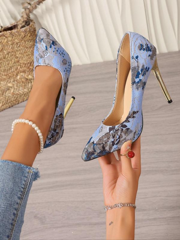 Women's Fashionable Floral Pattern Stiletto Heeled Sandals, Elegant Pointed Toe High Heel Sandals for Party, Banquet, Daily Clothing Decor