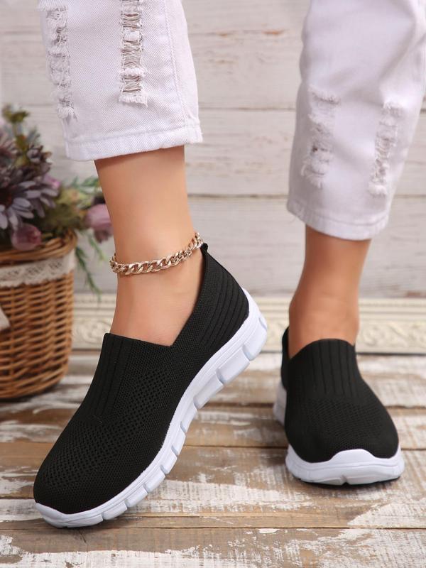 Women's Sporty Minimalist Plain Color Slip on Low Top Sneakers, Casual Breathable Lightweight Slip on  Shoes, All-match Commuter Shoes for Work & Daily Wear