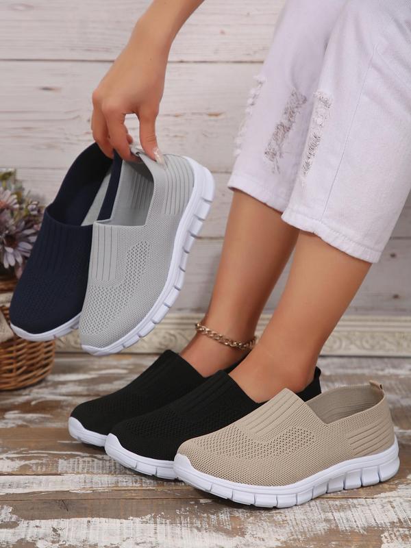 Women's Sporty Minimalist Plain Color Slip on Low Top Sneakers, Casual Breathable Lightweight Slip on  Shoes, All-match Commuter Shoes for Work & Daily Wear