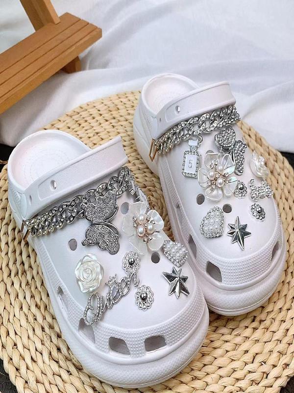 Rhinestone Decorated Shoe Charm, Cute Butterfly & Flower & Chain Design Shoe Decoration for Women's Clogs, Fashionable Shoes Decorations for Clogs