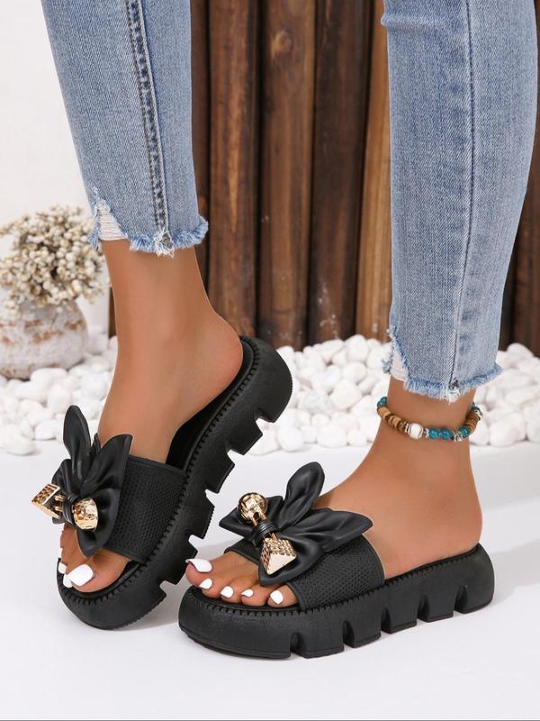 Women's Fashionable Bowknot Design Slip on Wedge Sandals, Casual Comfortable Platform Sandals for Summer, Female All-match Round Toe Sandals for Daily Wear